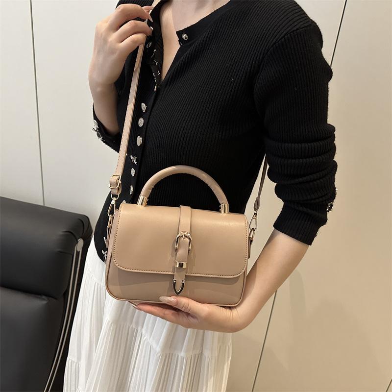 Borsa a tracolla singola, portatile, semplice, di grande capacità, con fibbia a cintura, per il pendolarismo, alla moda, con motivo a litchi