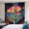 2Pcs Mushroom Curtain Boho Curtains For Cute Mushroom Mother Curtains Blue Forest Landscape Curtain For Bedroom Living Room