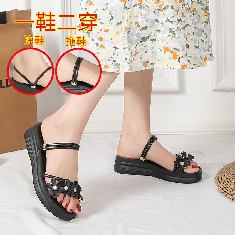 One shoe Internet celebrity two wear 2025 summer fashion two wear new flower women sandals cool slippers flat Korean version