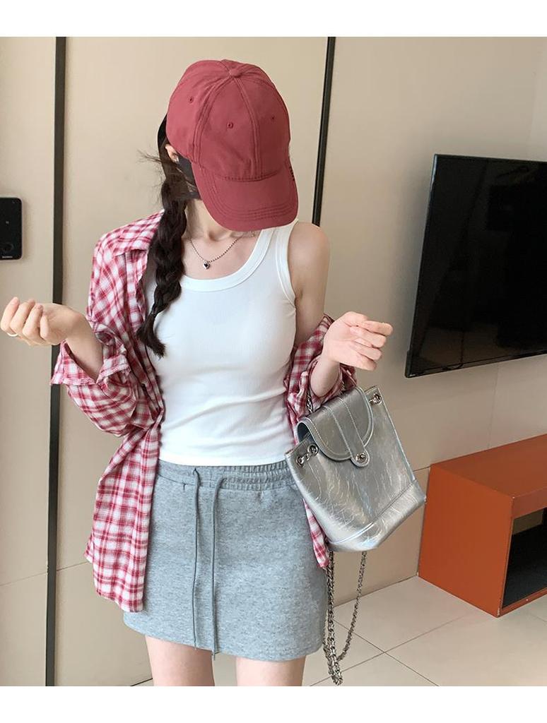 Women's Multicolored Ribbed Tank Top with Chest Pads – Versatile, Comfortable, and Slimming