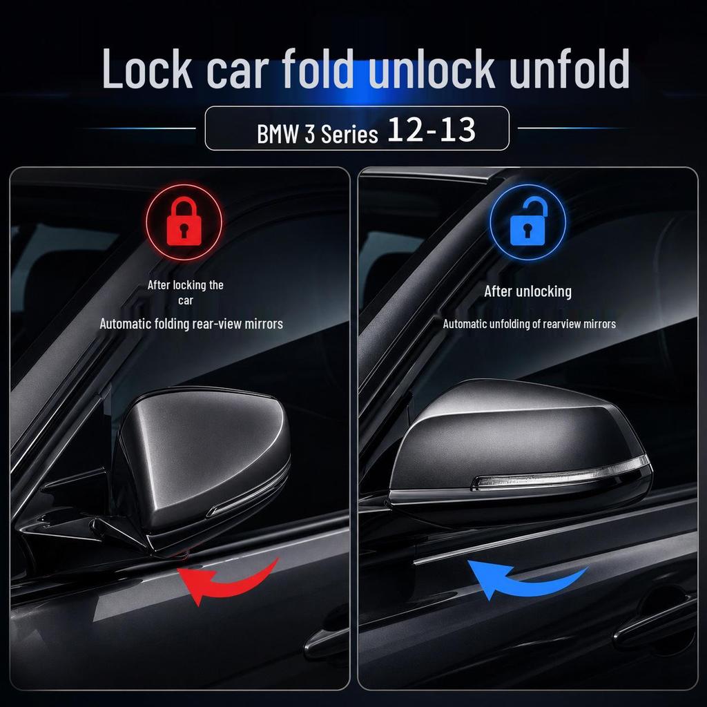 BMW 3 Series (12-13) Electric Folding Rearview Mirror Set - Lock/Unlock Function for Specific Models