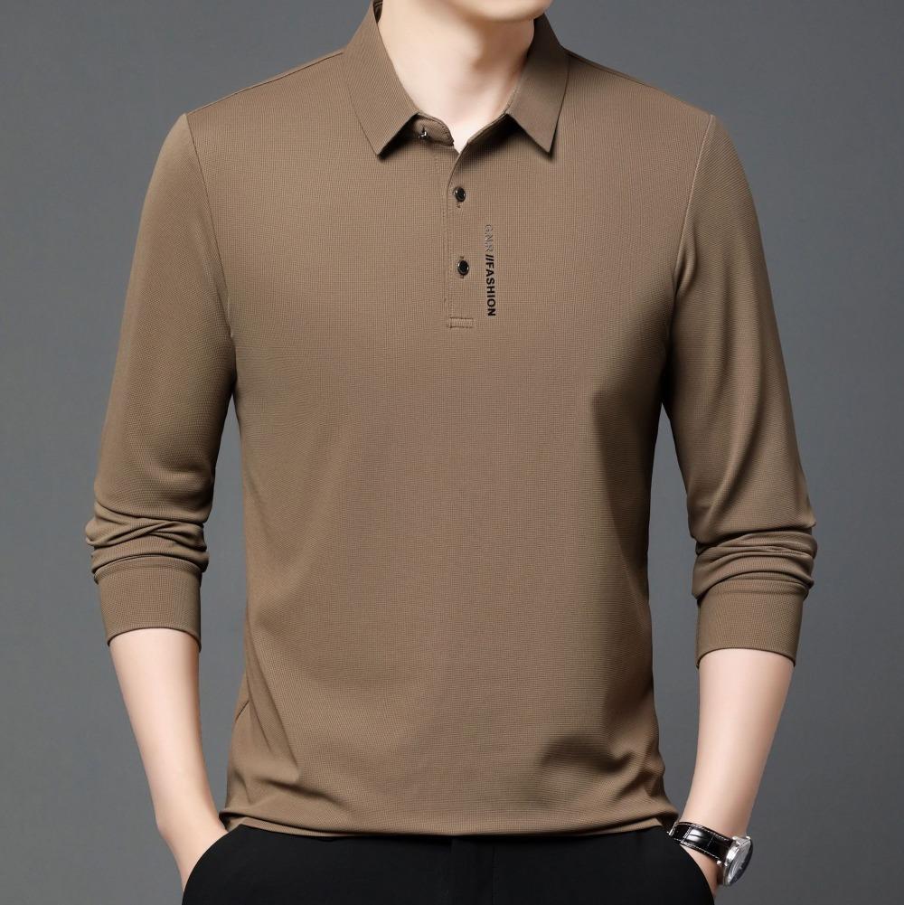 

Men s Waffle Long Sleeved POLO Shirt with Letter Printed Lapel Casual Top 4XL хакі