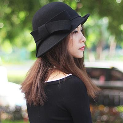 Chapéu Balde de Lã Feltro Feminino Chapéu Cloche Fedora Vintage Chapéu Boater Feminino com Laço Chapéu de Jazz de Igreja para Casamento de Inverno
