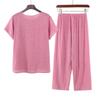 Women's Summer Cotton Linen Short-Sleeved Two-Piece Set: Grandma Mom Pajama Top and Pants.
