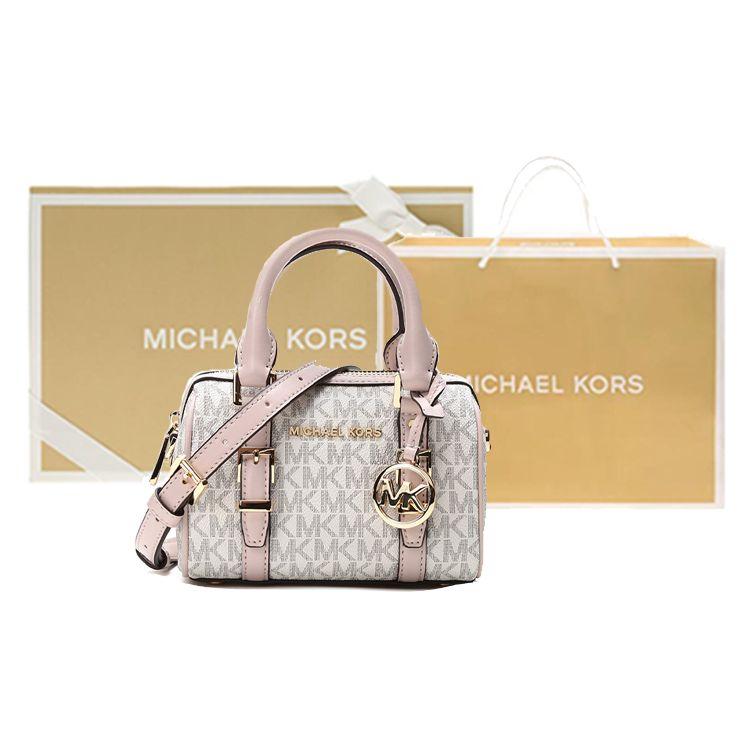 Michael Kors Borsa Boston Monogram Bedford Color Block Ecopelle da Donna Vanilla-White Nude-Pink 32F9G06C0B-173
