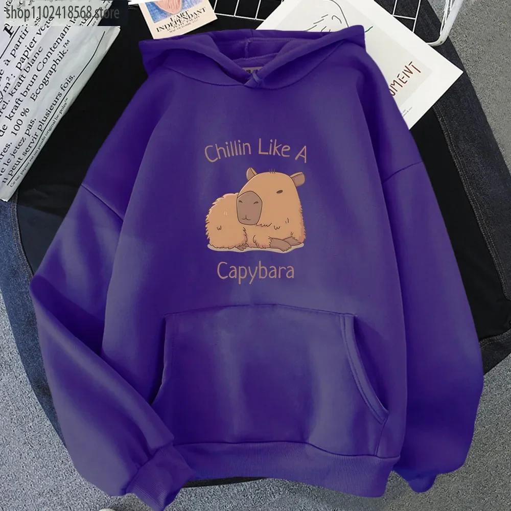 Capybara Hoodies Chilin Like A Sweatshirts Women Long Sleeves Tops Women Clothing Clothes Kawaii Animal Graphic