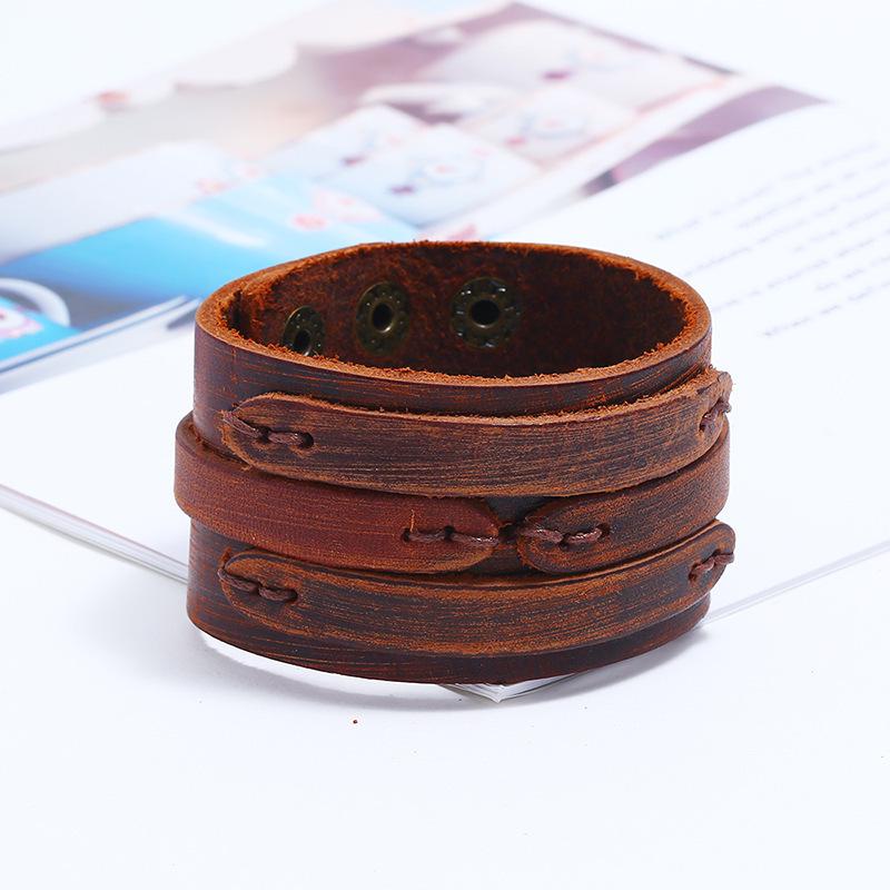 Men's European & American Punk Cowhide Bracelet - Retro Leather Hand Jewelry