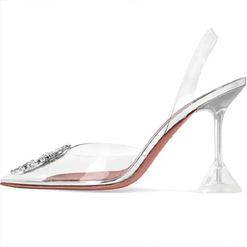 Luxury Designer CRYSTAL Diamond PVC Transparent High Heels Women Sexy Pointed Toe Women Pumps Elegant Banquet Prom Dress Shoes
