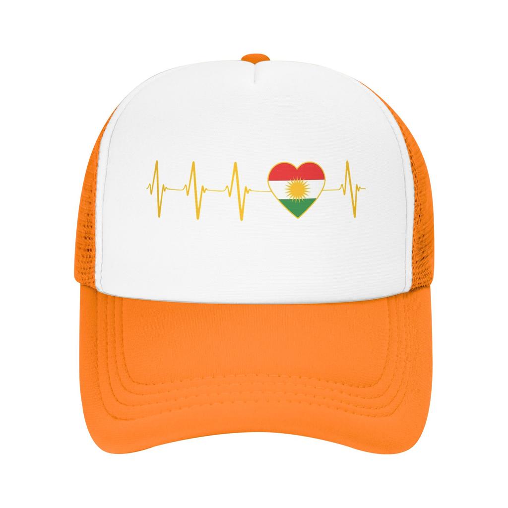Heartbeat I Love Kurdistan Flag Mesh Baseball Caps Unisex Sport Trucker Worker Cap Hat Adjustable Polyester Fishing Hat Trucker Cap