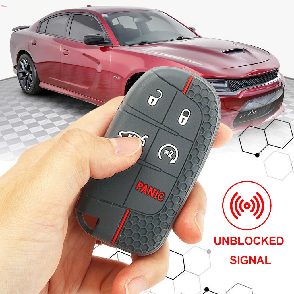 For Chrysler Dodge Dart Charger Journey Challenger Jeep Cherokee Silicone Car Key Fob Ring Remote Case Cover Protector 5 Button