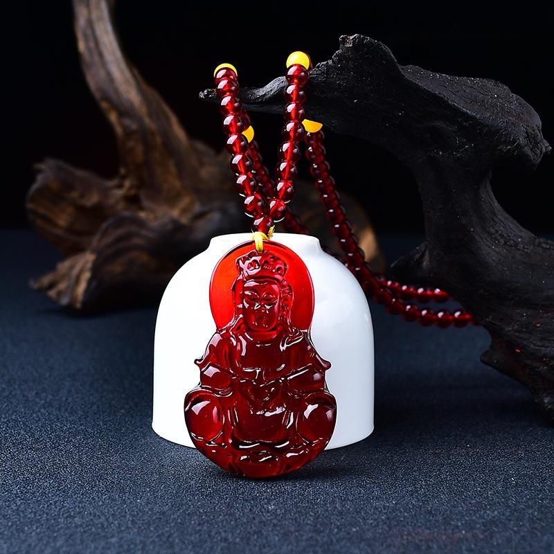 Yellow Beeswax Sweater Necklace Water Drop Flowers Gourd Leaves Amber Pendant Necklace Handicraft National Style Pendant