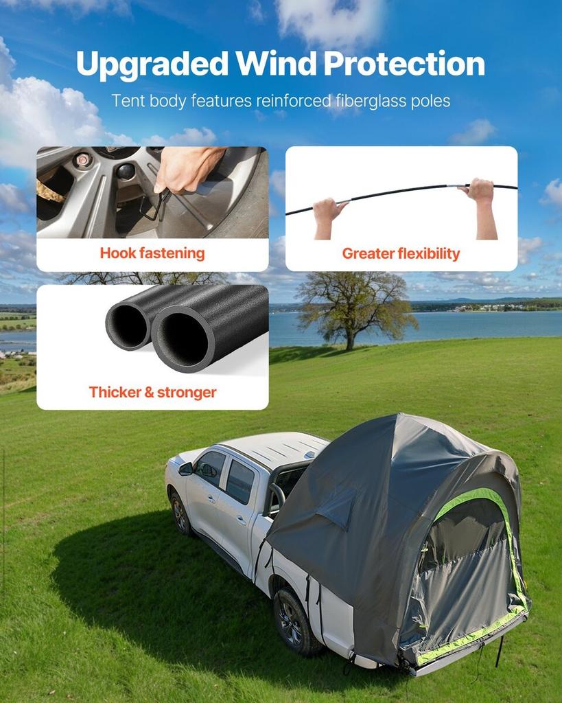 Truck Tent 5.0-5.2ft Waterproof PU2000 Truck Bed Camping Tent 2-3 Person