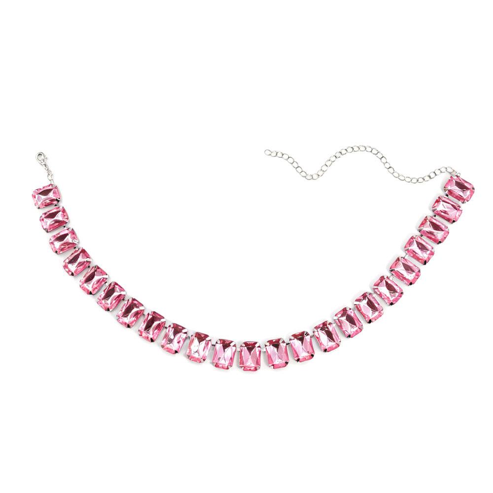 Square Colorful Crystal Choker Necklace Light Luxury for Women Party Gift