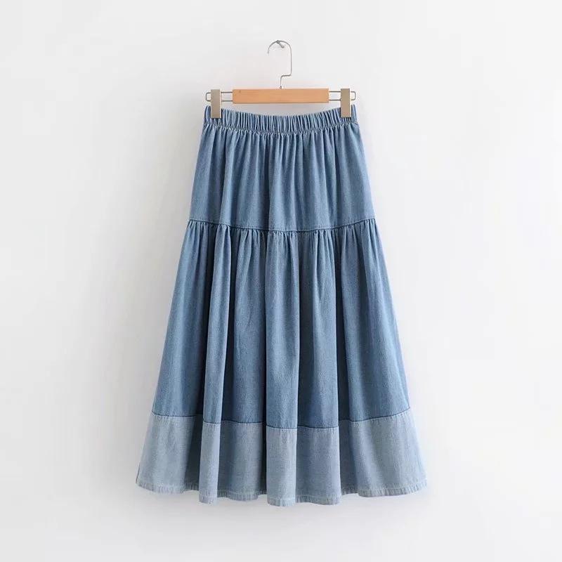 2023 Plus Size Elastic Waist Denim Midi Skirt - Versatile Spring Clothing for Women