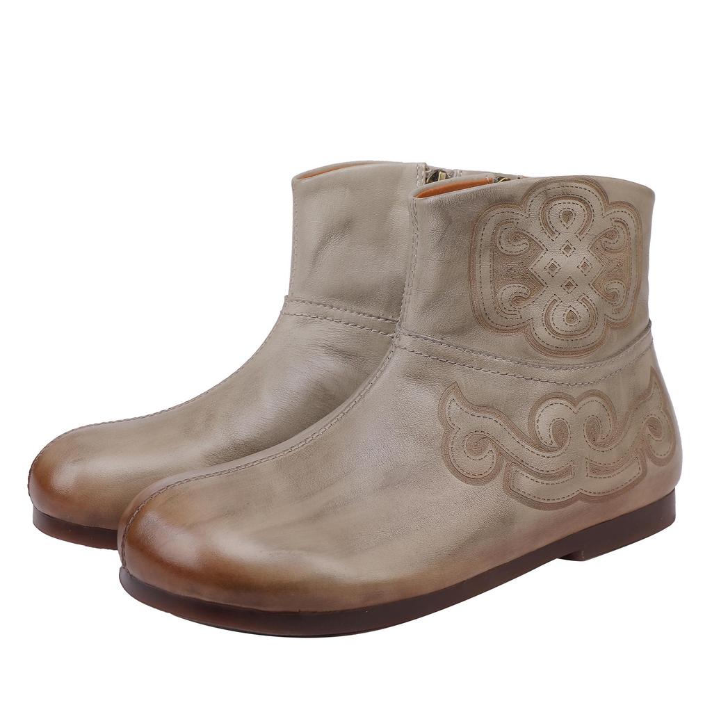 Women's Genuine Leather Ankle Boots - Retro Style, Soft Sole, Comfortable Flat Heel for Autumn/Winter 2025