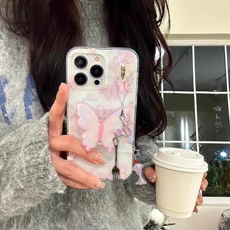 Cute Beaded Fork Phone Chain Ornament Heart Beaded Cellphone Pendant Phone Lanyard Bag Charm for Fashionable Individuals