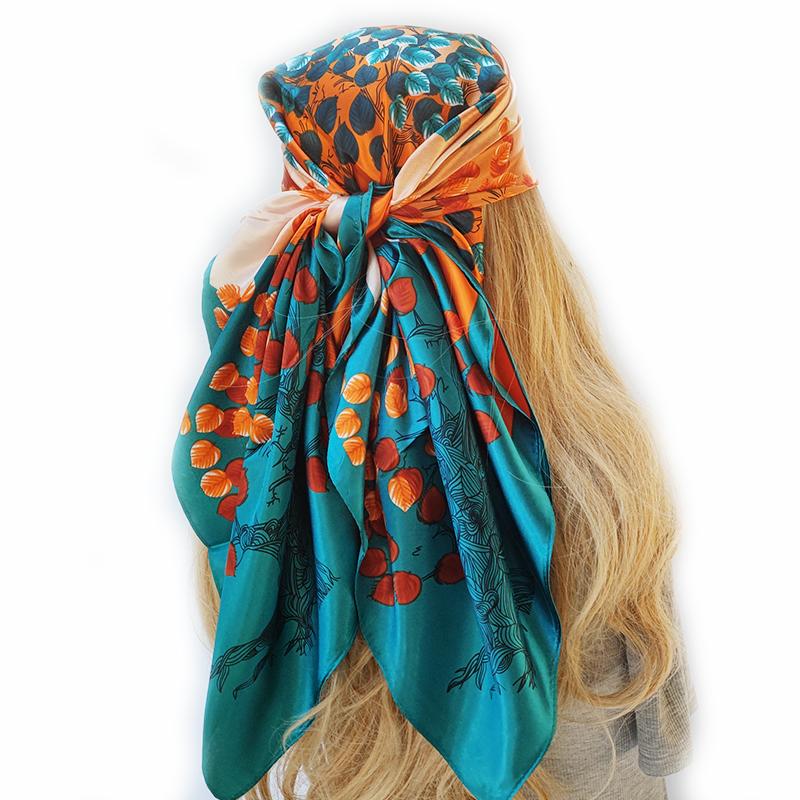 Europe And America Square Shawls Four Seasons Popular Silk Scarves Luxury Style Sunscreen Kerchief New Fashion 90X90CM Headcloth