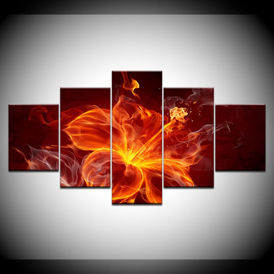 Canvas Painting Fire abstract flowers 5 Pieces Wall Art Painting Modular Wallpapers Poster Print for living room Home Decor