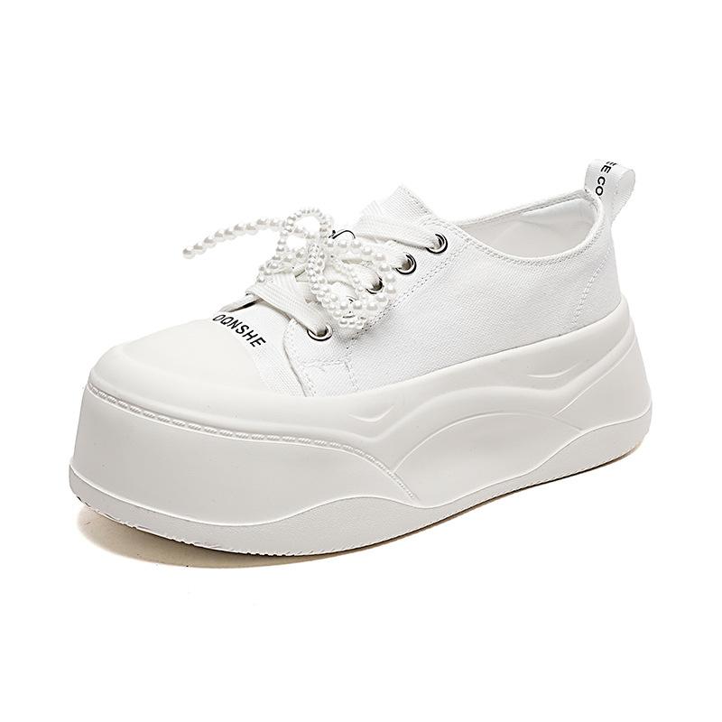Fashion Height increasing thick soled canvas shoes for women's spring/summer 2025 new fashionable soft soled white shoes