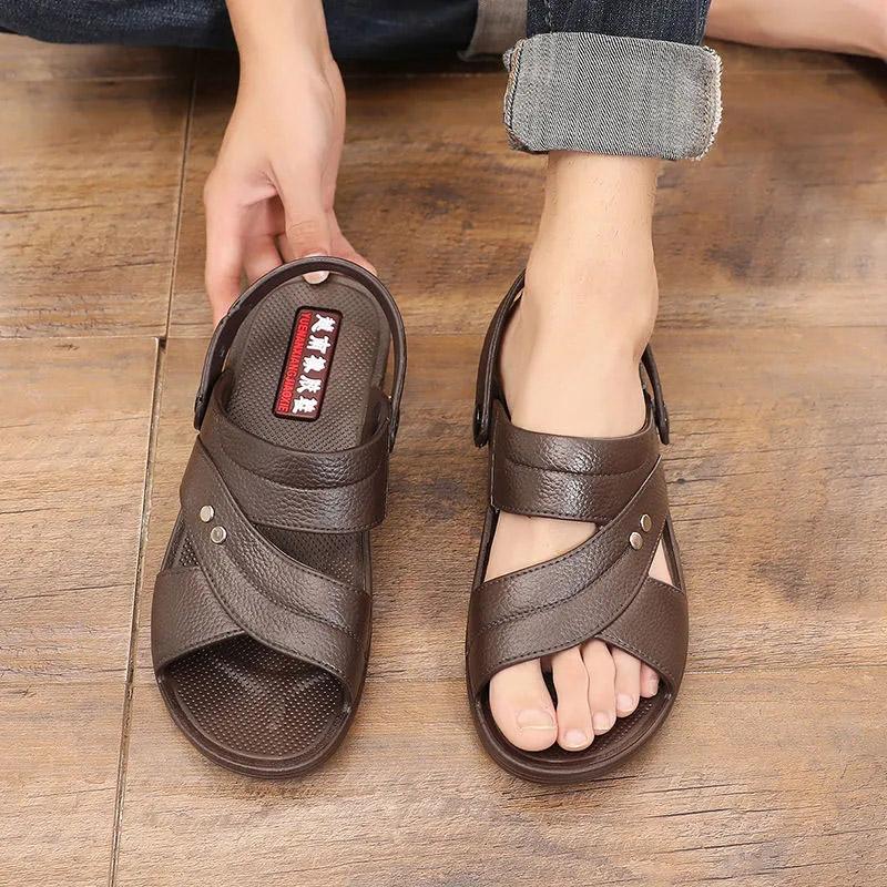 Men's Sandals Thick-soled Summer Non-slip Casual Shoes Comfortable Wear-resistant Outer Wear Dual-use Sandals and Slippers Dad Beach Shoes