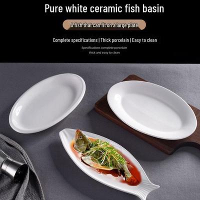 Perlweiß Oval Förmige Keramikteller in Fischform - Groß, Verdickter Rand, Ideal zum Dämpfen & Hotelgeschirr