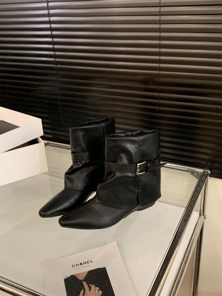 Grobe Ferse Kaffee Maillard Hosen Stiefel Kurze Stiefel Saison Fleece Skinny Mittlere Stiefel Martin Stiefel