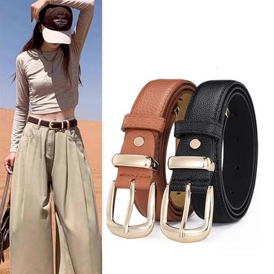 Women Gold Metal Pin Buckle Belt Vintage Solid Color Long PU Leather Waistband Jeans Pants Wild Decorative Straps Girdle