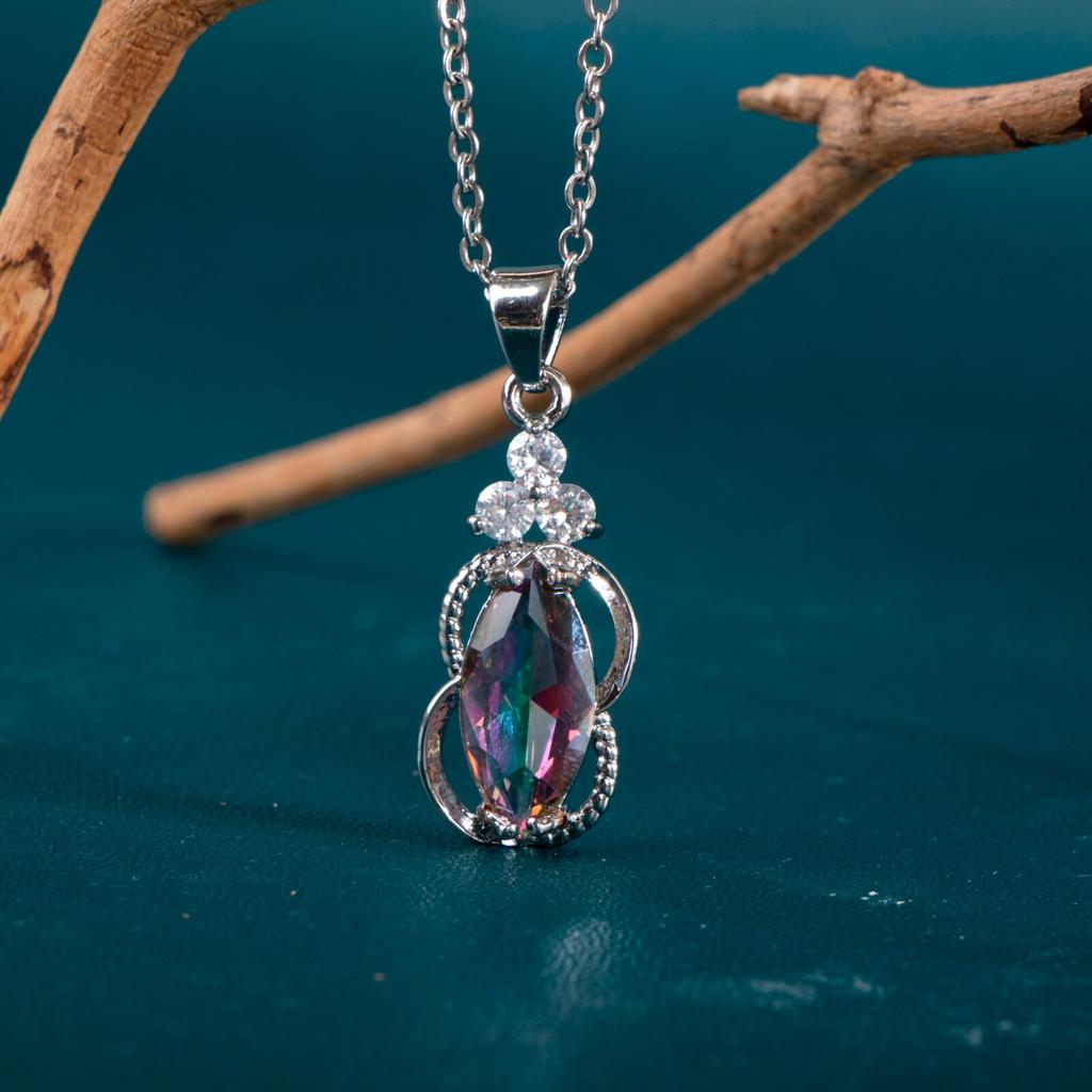 BELLA BOX Luxusní dámský náhrdelník k výročí svatby, vícebarevný zirkon, stříbrná barva řetízku, krása krku, narozeniny, trendy šperky