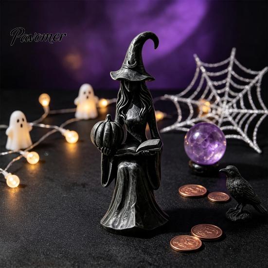 Mysterious Witch Craft Gift Pumpkin Ornament, Halloween Gothic Style Tabletop Figurine, Retro Home Decor Ornament PLA Statue for Bookshelf Office