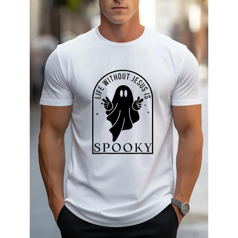 

Мужская футболка на Хэллоуин Удобная с круглым вырезом Повседневная хлопковая с короткими рукавами Мягкий дышащий топ Мужская одежда Футболка Летняя Весенняя Уличная одежда Хлопок S белый