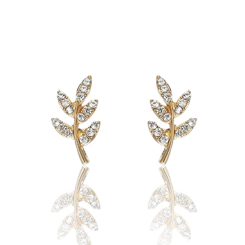 Minimalistische Ohrringe Mit Kristall-Blatt-Design – Goldene Haken-Ohrstecker, Boho Style Für Frauen & Mädchen