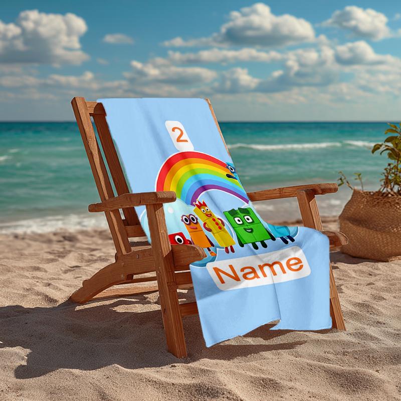 Custom Name Ultra-Soft Beach Towel with Numberblocks Theme,Ideal for Pool - Camping, Diving - Perfect Travel Essential, Vibrant Beach Towel.