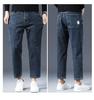 Autumn new velvet European large size cotton soft blue gray straight eight-point jeans men's very light pants