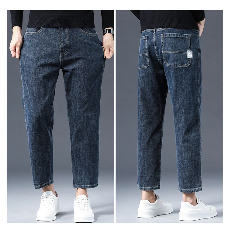 Autumn new velvet European large size cotton soft blue gray straight eight-point jeans men's very light pants