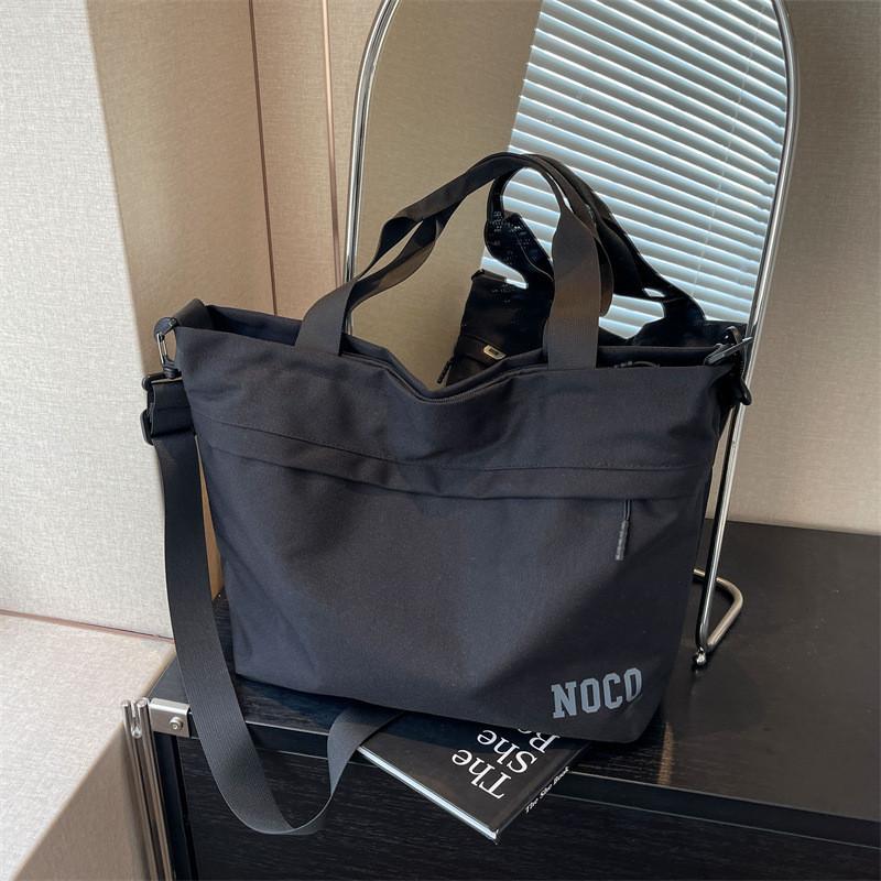 Stylish Unisex Large Capacity Canvas Tote Bag Soft Polyester Zipper Closure