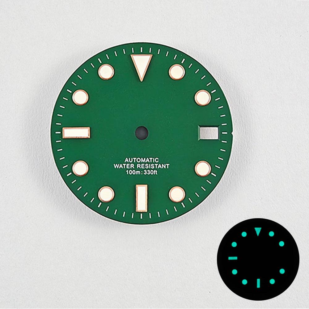 NH35 28,5mm Kein Logo Zifferblatt Steril Leuchtend Weiß Schwarz Blau Grün Für NH35A NH36 Hohe Qualität Roségold Nagel Zifferblatt Teile