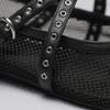 Black Mesh Ballet Flats Women Fashion Belt Buckle Design Hollow Out Flat Shoes Summer Light Comfort Beach Sandals Mules Loafers