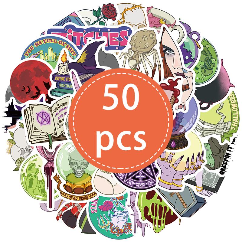50PCS Magic Witch Stickers Pack Cartoon Skeleton Potion Witchy Sticker Waterproof Vinyl Aesthetic Witchy Decal for Scrapbooking