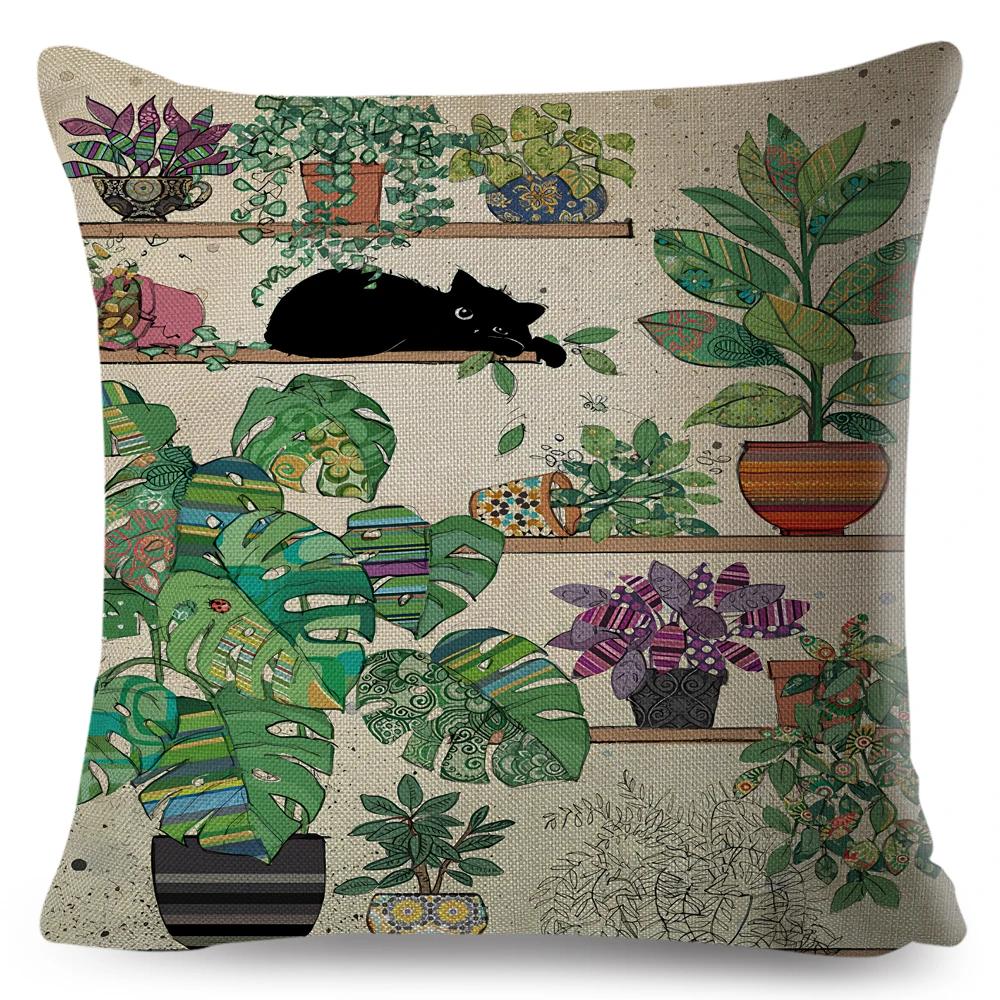 Cute Elegant Black Cat Cushion Cover Double Print Decor Cartoon Animal Pillow Case for Sofa Home Car Linen Throw Pillowcase