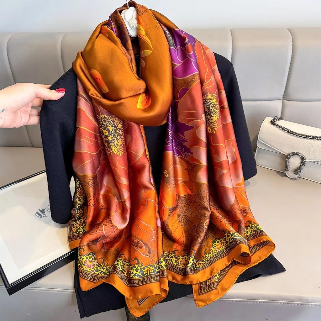 Luxury Brand Women Summer Silk Scarves Shawls Wraps Soft Female Beach Yellow Stole Bandanna Foulard Muffler Scarf