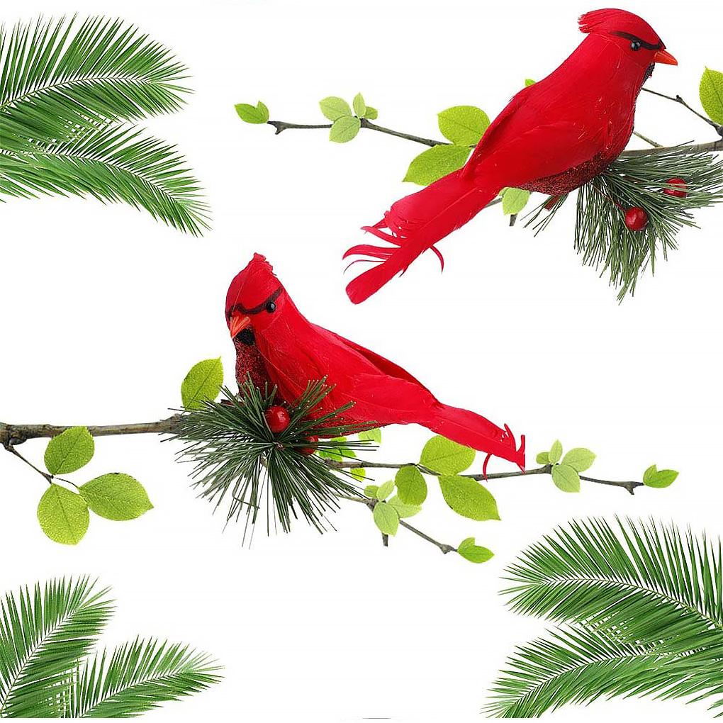 5 Pcs Christmas Animals Red Artificial Realistic with Clip Pine Branches