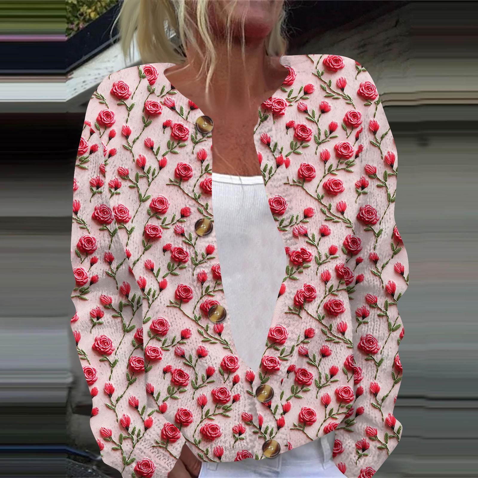 

Женская повседневная мода с принтом, длинный рукав, кардиган, куртка на пуговицах XXXXL винный