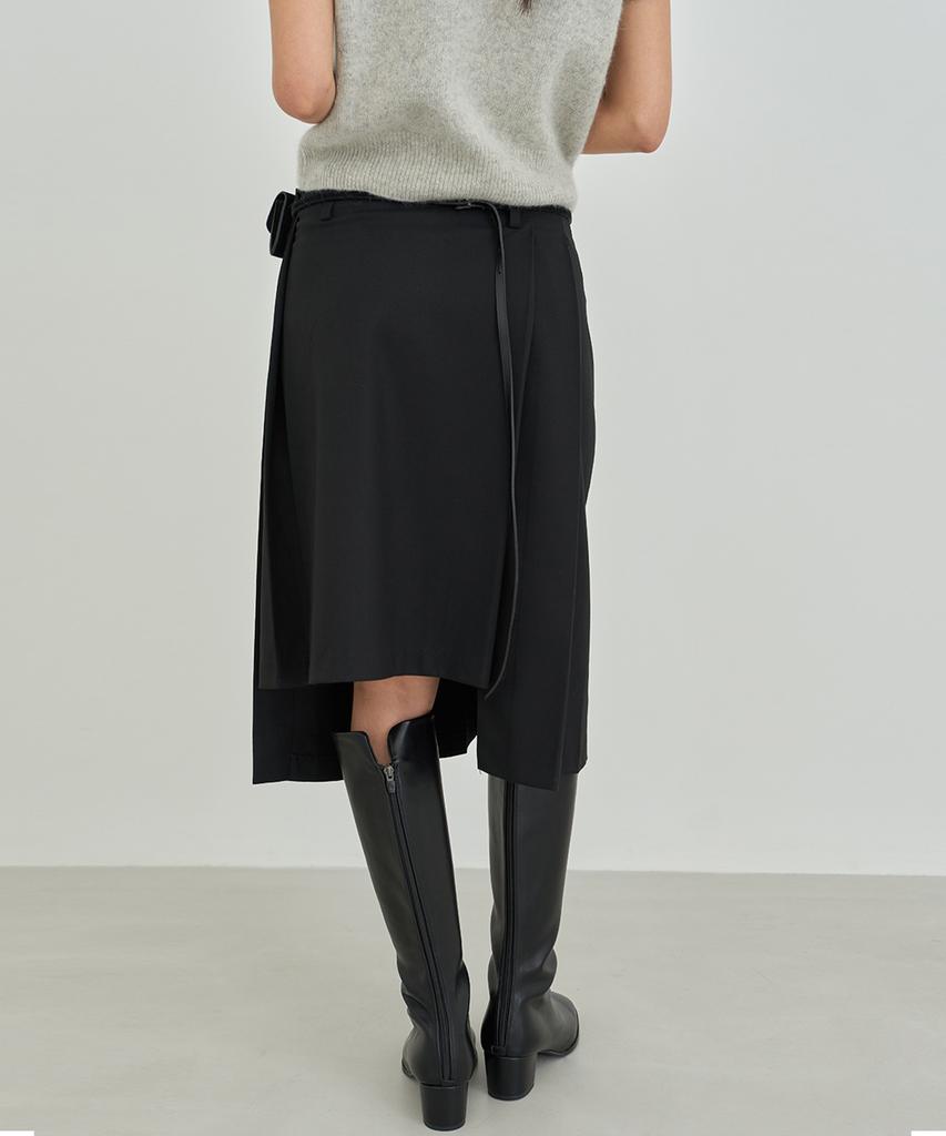 Oeoseoul Pleated Wrap Skirt [Black]