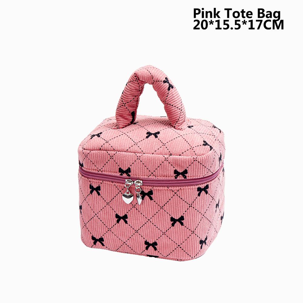 Fashion Bow Women Corduroy Makeup Storage Bag Large Capacity Travel Organizer Cosmetic Pouch Small Handbag Zipper Clutch Bag