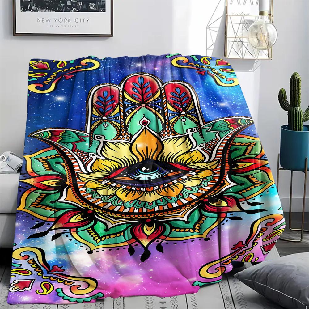 1Pc Jewish Hamsa Print Flannel Blanket, High Quality Comfortable for All Seasons, Home Decor, Warmth and Comfort, Perfect for Christmas Gifts