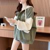 Damen Casual Neu Lockerer Cardigan Sweatshirt mit Samt und Verdickter Kapuzenjacke Locker Kontrastierend Baseball