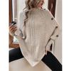 Women's Winter High Collar Asymmetric Hem Cape Sweater, Button Decoration Bat Sleeve Fried Dough Twists Weave Texture