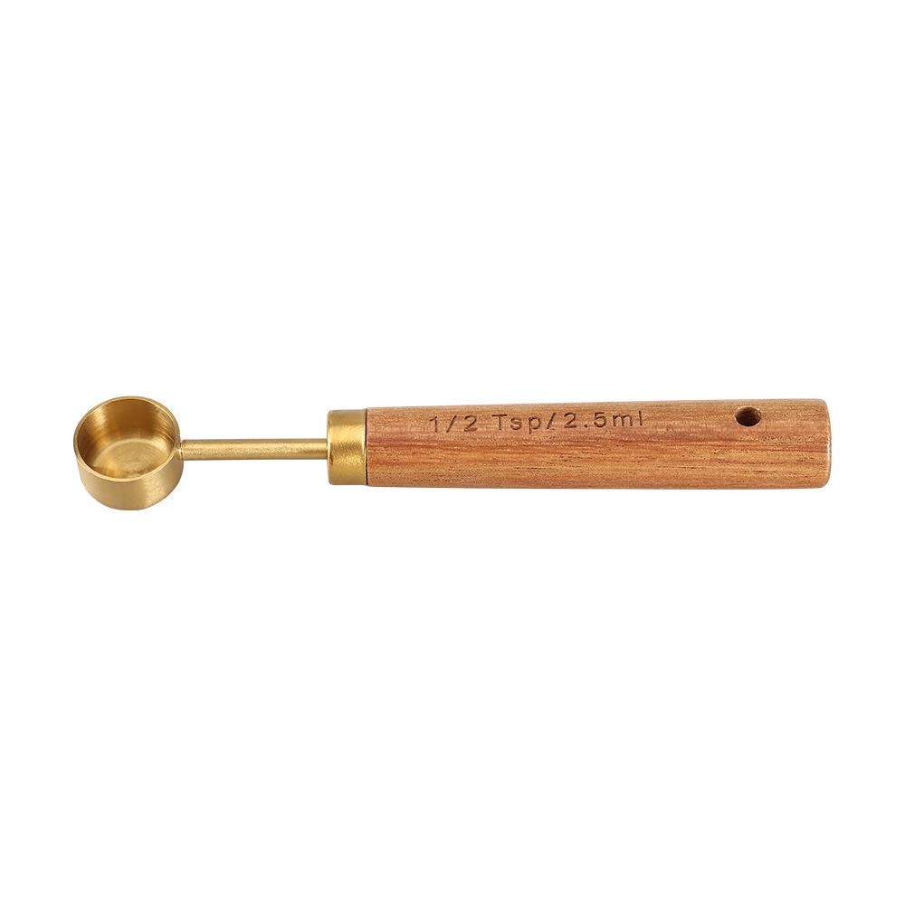 8-Piece Stainless Steel Measuring Cup & Spoon Set with Titanium Gold & Wooden Handles