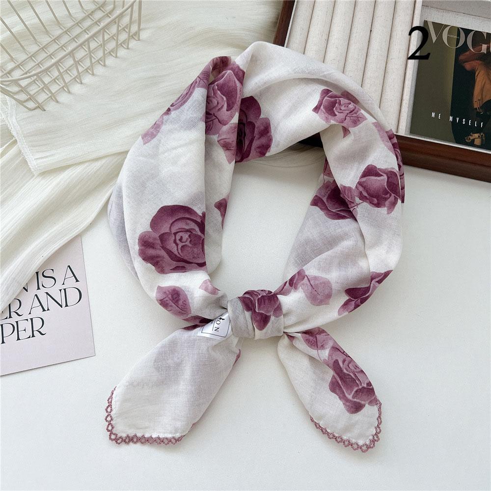 INS Baumwoll-Leinen Quadratisches Tuch Kirschblüten-Blumenmuster Halstuch Damen Foulard Kopftuch Damen Hijab Bandanas 68cm Quadratisches Tuch