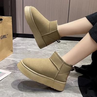 Moda Noua Iarna Femei Cizme scurte de pluș cald de zăpadă Pantofi casual Pantofi ocazional din piele intoarsa blana Botine Chelsea cu platforma Pantofi de dama Botas Mujer
